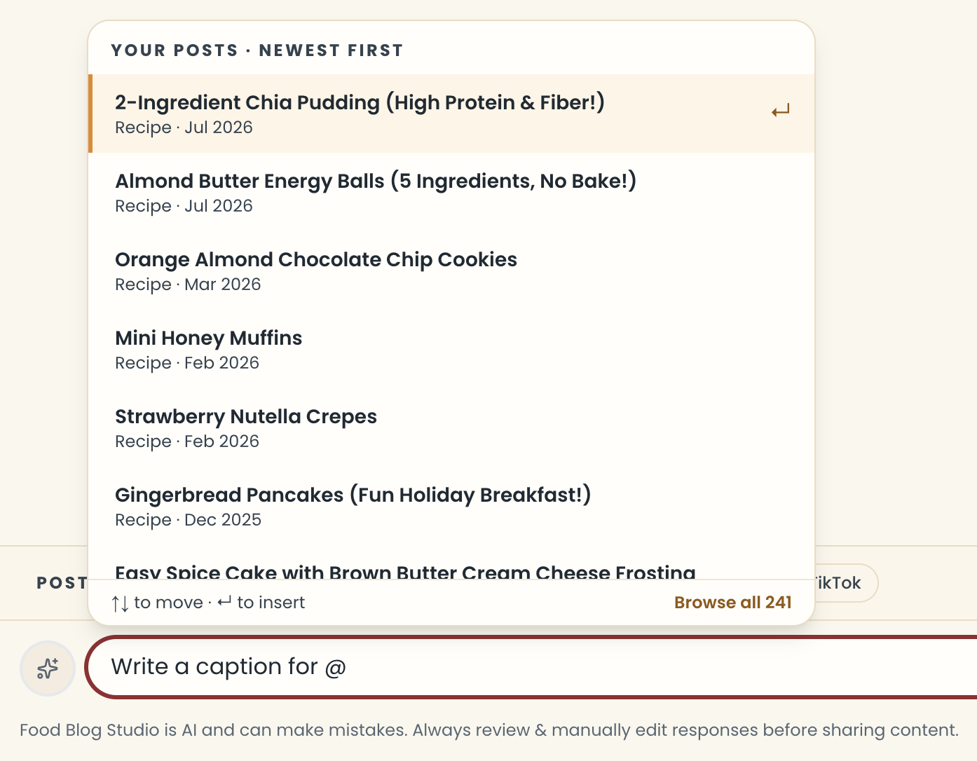 The @ list showing your posts above the message box